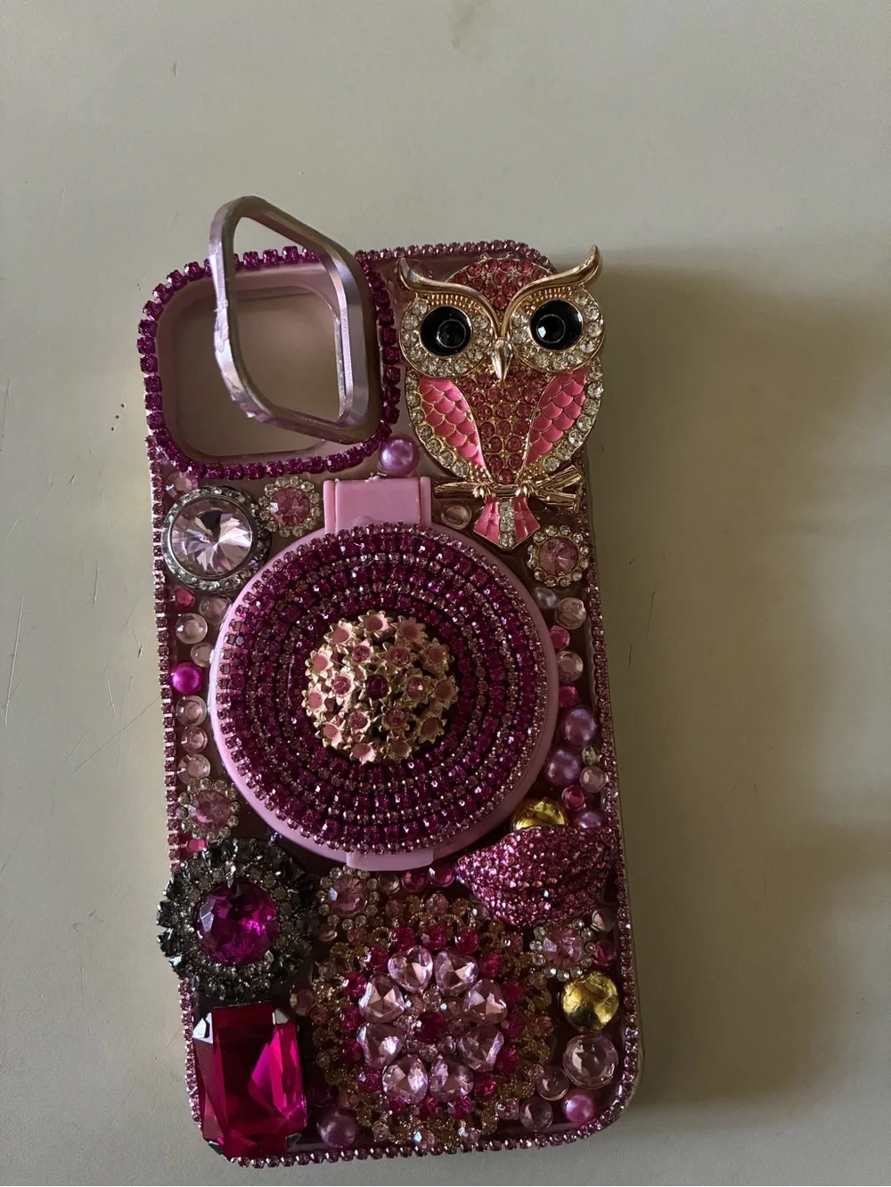 Decorative Pink Rhinestone Phone Case Mirror Accessory